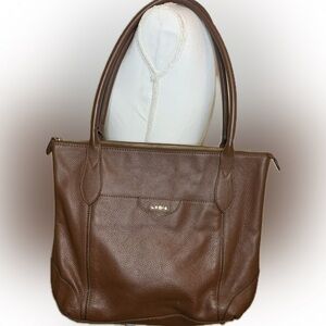 Lodis Sierra Pebbled Leather Brown Shoulder Tote Bag